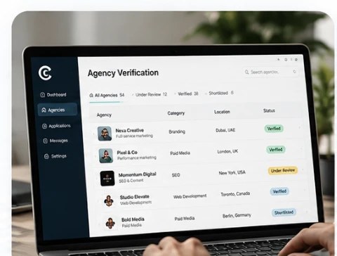 Agency verification dashboard shown on a laptop