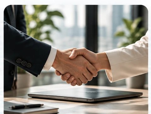 Professional agency partnership handshake